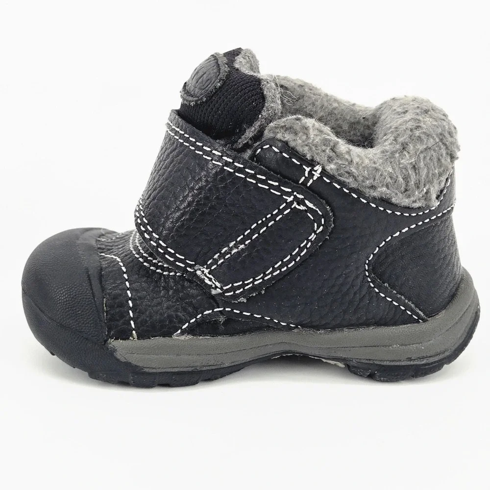 KEEN Kids Kootenay Black Leather Fleece Lined Winter Booties Shoes SZ 4 Toddler